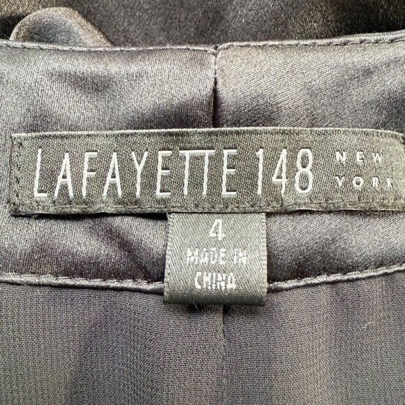 Lafayette 148 Size 4 Black Silk Sheer Sleeves Beaded Pleated Evening Gown - Picture 2 of 16